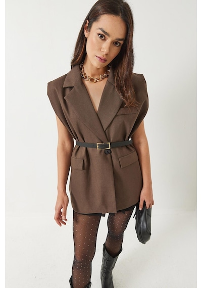 Kadın Cep Detaylı Kemerli Vatkalı Oversize Astarlı Blazer Yelek 11143 60281003 - Kahverengi Kadın Cep Detaylı Kemerli Vatkalı Oversize Astarlı Blazer Yelek 11143 60281003 - Kahverengi