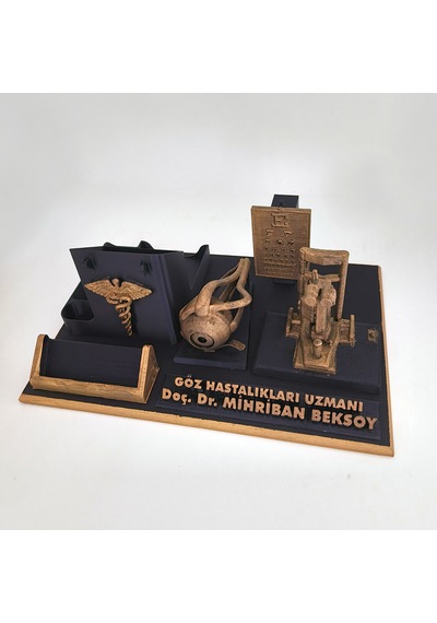 Kişiye Özel Göz Hastalıkları Uzmanı Masa İsimliği Ve Kartvizitlik Gold - Siyah