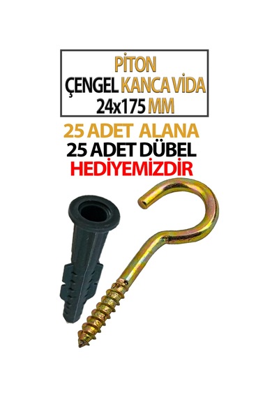 Piton Çengel Kanca Vida 24x175 Mm 25 Adet 25 Adet Dübel Hediyemizdir Diğer