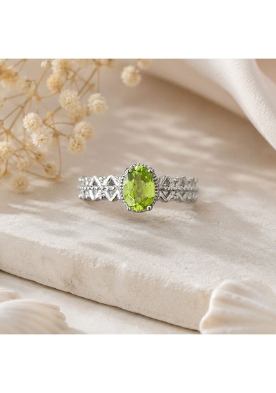 Peridot Taşı Ayarlanabilir Çelik Kadın Yüzük Açık Yeşil