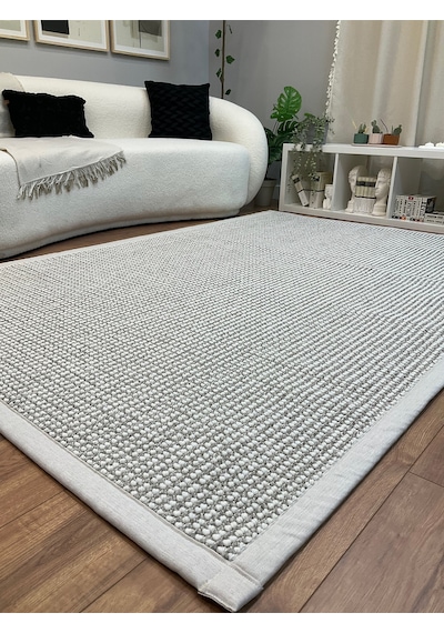 Saraz Halı Kumaş Bordür Gri Bukle Antrasit Bordür Halı Salon Koridor Mutfak Çocuk Odası Halısı Kilim S267 Gri - Krem