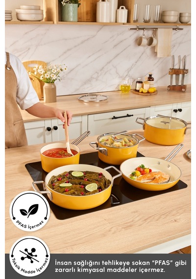 Karaca X Refika Swiss Crystal 9 Parça Tencere Seti Mustard Yellow Sarı