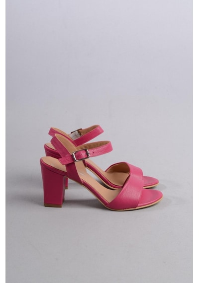 Seç Kundura Seç 0032 Hakiki Deri Tek Bant Sandalet Topuk Boyu 8,5cm Fuşya - 40 Fuşya