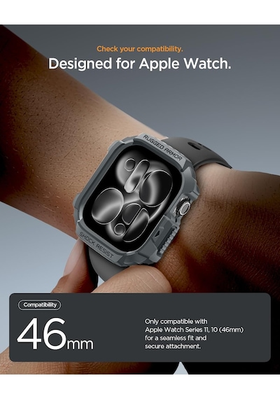 Apple Watch 46mm Seri 11/10 İle Uyumlu Kılıf Rugged Armor 2 Dark Gray - Acs10500 Çok Renkli