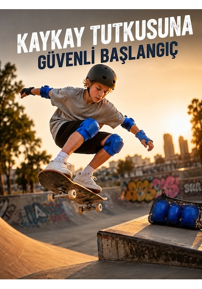 Mavi Çocuk Koruyucu Dizlik Dirseklik Ve El Bilek Koruyucu Seti 2 Adet