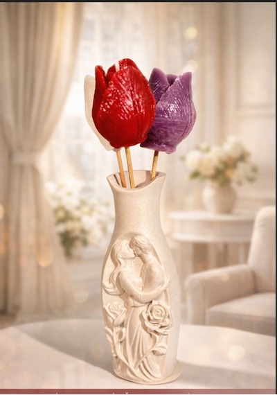 Tulip Bouquet-romantik-el Yapımı Mum Kırmızı-mor Beyaz