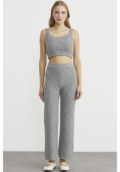 Sementa Pamuk Crop Pantolon Triko Takım - Gri Gri