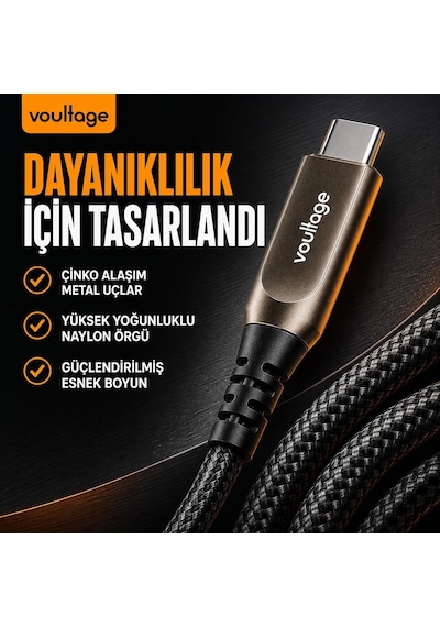Type-c To Type-c 240w 1.2 M Dijital Watt Göstergeli Metal Uçlu Şarj Kablosu İphone 17, 16, 15, Samsung Galaxy S24, S23, Pixel, İpad, Macbook, Nintendo, Xiaomi Uyumlu, Siyah