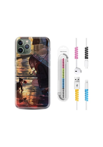 Apple Uyumlu iPhone 12 Pro Kılıf Kablo Koruyuculu Kız Ve Kedi 1762