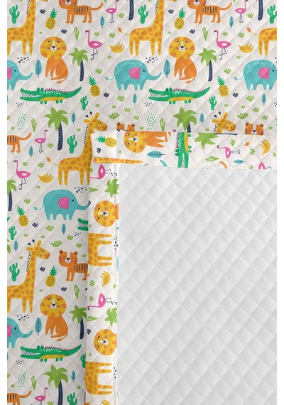 Evimde Bambaşka Safari Hayvanlı Çocuk Odası Tek Kişilik Pike Takımı-renkli Tropikal 160x220 CM Kapitone Yatak Örtüsü Evimde Bambaşka Safari Hayvanlı Çocuk Odası Tek Kişilik Pike Takımı-renkli Tropikal 160x220 CM Kapitone Yatak Örtüsü