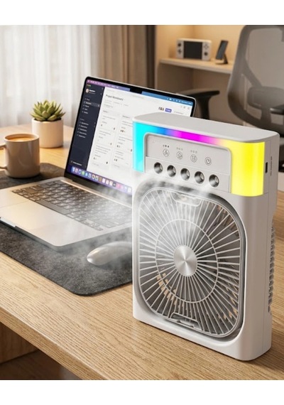 Hubrendy Tekno Usb Şarjlı Masaüstü Soğutucu Fan Su Püskürtmeli Renkli Işıklı