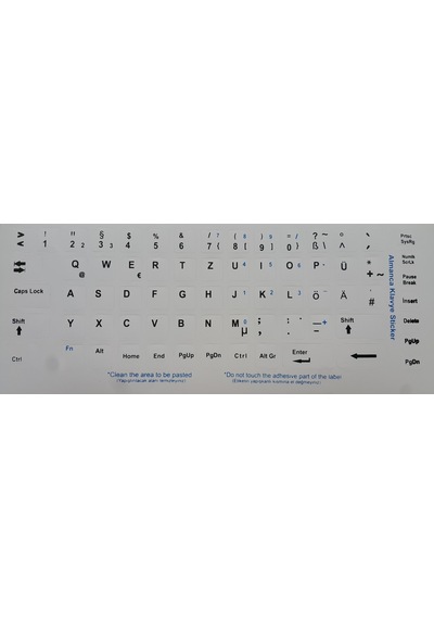 Almanca Klavye Etiketi Çıkartma Harf Sticker Beyaz