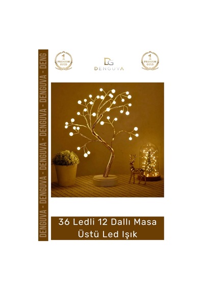 Ledışık Modern İnci Detaylı Işıklı Ağaç 36 Ledli Usb Pilli Ambiyans Aydınlatma Dekoratif Masa Üstü Çok Renkli