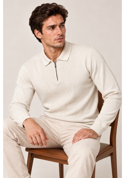 Cool Tarz Erkek Polo Yaka Yarım Fermuarlı Önü Fitilli Slim Fit Akrilik Pamuk Triko Kazak Beyaz Beyaz Cool Tarz Erkek Polo Yaka Yarım Fermuarlı Önü Fitilli Slim Fit Akrilik Pamuk Triko Kazak Beyaz Beyaz