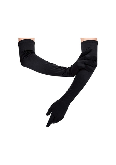 Saten Likrali Uzun Parmaklı Eldiven 58 Cm-dans & Opera Eldiveni Siyah
