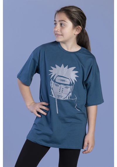 Toontoy Kids Toontoy Unisex Çocuk Reflektör Baskılı Tişört Petrol Mavi