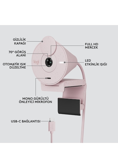 Logitech Brio 300 Full HD Webcam - Pembe 960-001448