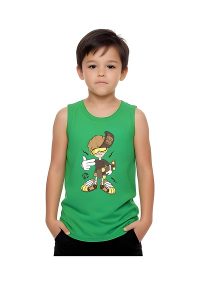 Fyk Kids Erkek Çocuk Baskılı Sıfır Kol Kaykay Alt-üst Takım Yeşil