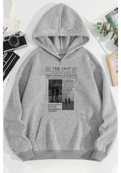 Uyguntarz Unisex The 1997 Travel Baskılı Sweatshirt Gri
