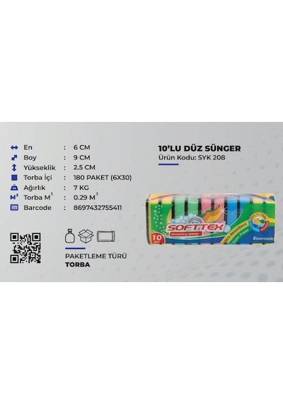Technow Klasik 9 X 6 Cm 4 Renkli Düz Bulaşık Süngeri 10 Adet