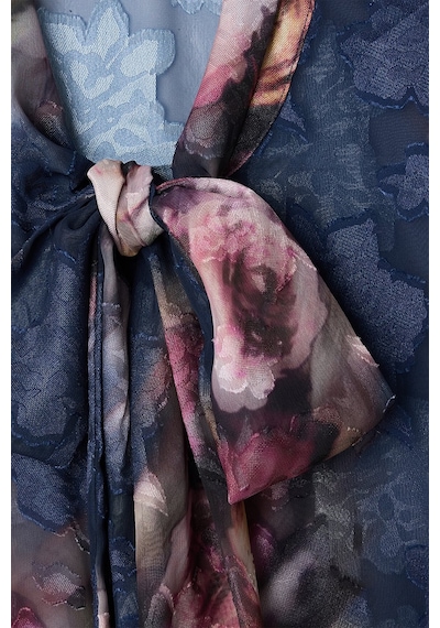 Sateen Fularlı Desenli Gömlek - Lacivert-137420