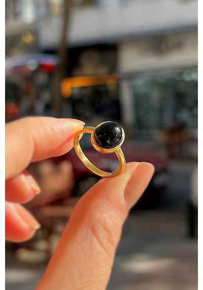 Gümüş 10x8 Mm Siyah Onix Taşlı Altın Kaplama Yüzük Diğer