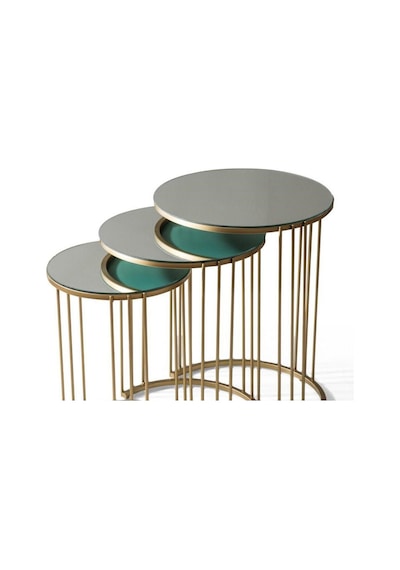 Napoli Gold Metal Ayaklı, Aynalı,3'Lü Zigon Sehpa
