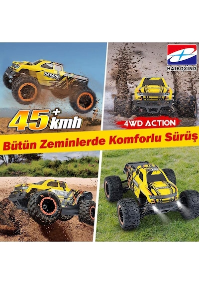 Haıboxıng 1/16th Scale 4wd Brushless Truck Uzaktan Kumandalı Araba Rtr Sarı + 1000 Mah 7.4v 2s 30c Lipo Batarya
