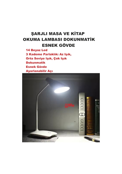 Şarj Edilebilir Dokunmatik Masa Lambası Kitap Okuma Işığı Led Çalışma Okuma 3 Modlu Kademe Işık Beyaz - Beyaz