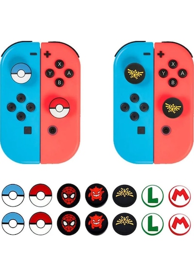 Nintendo Switch/switch Oled /switch Lite Uyumlu 3d Analog Koruyucu Silikon Splatoon Kırmızı