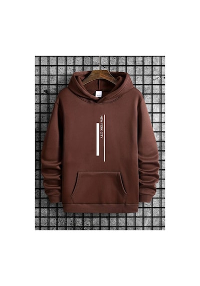 Medinenur New York City Kapüşonlu Sweatshırt Kahverengi