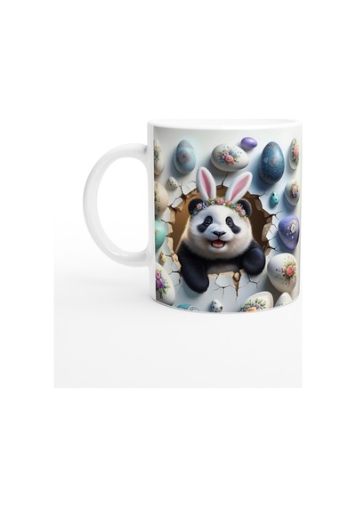 Tavşan Kulaklı Çiçek Taçlı Panda Temalı Baskılı Kupa Bardak Renkli