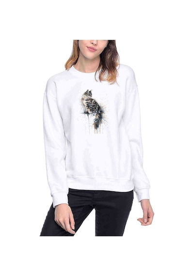 Watercolor Cat Baskılı Beyaz Kadın Sweatshirt (534806549)