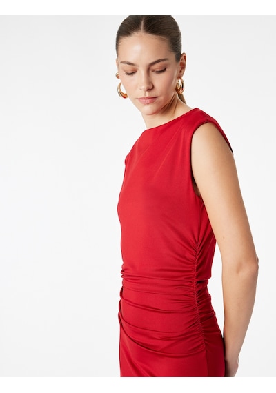 Koton Bisiklet Yaka Kolsuz Drape Detaylı Midi Boy Kalem Elbise Kırmızı 6sak80128ek