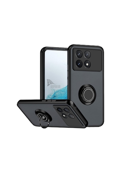 Poco X6 Pro Uyumlu Kılıf Yüzüklü Standlı Extra Darbe Koruma Sert Silikon Kapak - Siyah Siyah