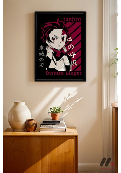 Demon Slayer Tanjiro Anime Poster, Siyah Çerçeveli Duvar Tablosu - Anime Severlere Özel Hediye