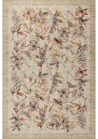 Artloop Florart Bej / Mor Vintage Dokulu Çiçek Desenli Dokuma Tabanlı Şönil Halı Al 469 Bej - Mor