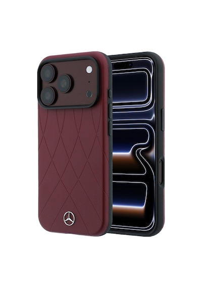 Apple Uyumlu iPhone 18 Pro Max Kılıf Mercedes Benz Lisanslı M-safe Uyumlu 3d Metal Logolu Crossed Lines Bordo