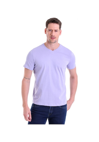 Hatemoğlu Lila Düz Slim Fit 100% Pamuk V Yaka Tişört Lila