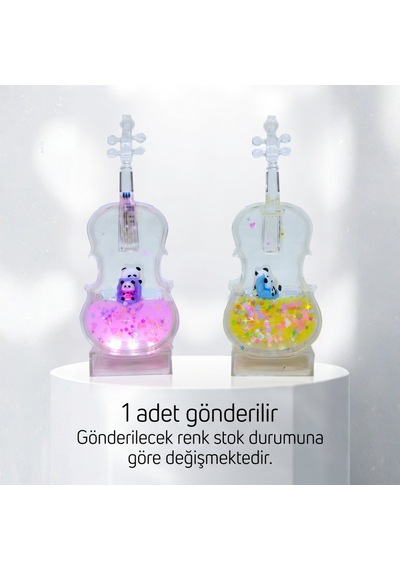 Bakgelal Işıklı Keman Dekoratif Obje Pilli Sıvı İçerisinde Hareketli Figürlü Masaüstü Süs - 9064829219297
