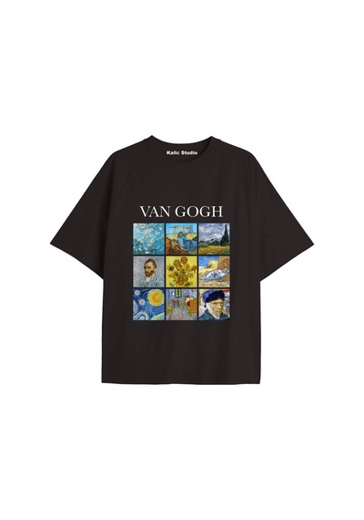 Kalic Studio Unisex Van Gogh Baskılı Oversize Tshirt Siyah-73