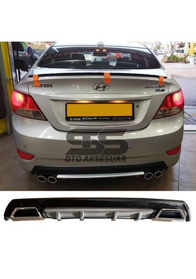 Hyundai Accent Blue Difüzör Arka Tampon Eki 2 Egzoz Çıkışlı Gri Lüx Tip