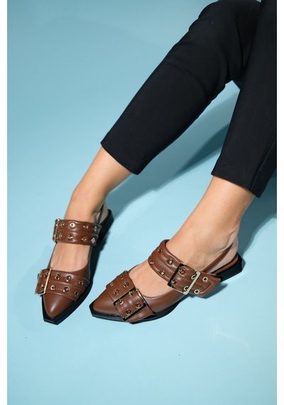 Luvishoes Paloma Kahve Cilt Tokalı Kadın Sandalet Kahverengi