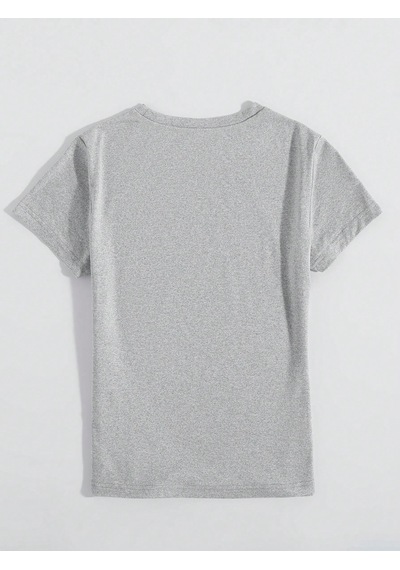 Unisex Sevimli Kedi Patili Kalp Tasarım Basklı Tshirt Gri