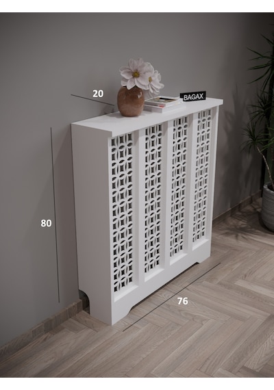 Dekoratif Petek Dolabı Kalorifer Peteği Kapatma Ünitesi Modern Tasarım İç Ölçü 76 Cm Dış Ölçü 80 Cm Petek 76 Beyaz D1
