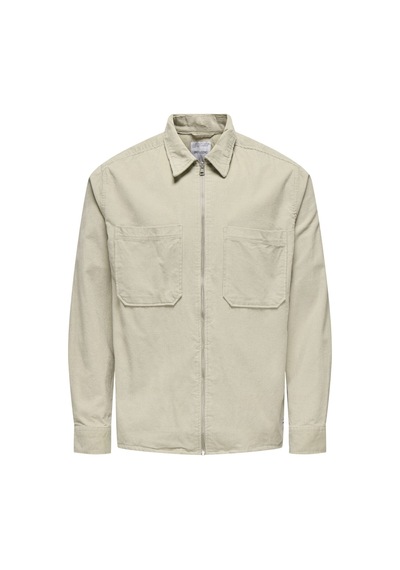 Only & Sons Erkek Relaxed Fit Fermuarlı Bej Kadife Ceket - 22029769