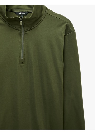 Koton Regular Fit Uzun Kollu Dik Yaka Yarım Fermuarlı Spor Sweatshirt Haki 7wam70020nk