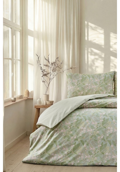 Doqu Home Boho Chic Spring Ranforce-nevresim Takımı-tek-florıs Yeşil