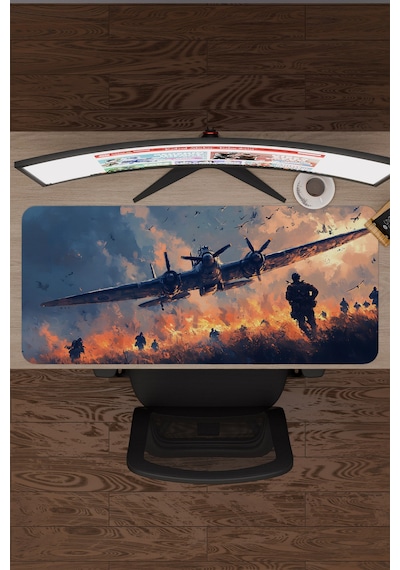 Airplane Uçak Kaymaz Dikişli Kauçuk Oyuncu Mousepad V5 - 90x40 Xxl Gaming Mouse Pad Fare Altlığı