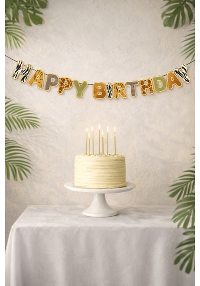 Safari Temalı Happy Birthday Banner Doğum Günü Parti Süslemesi Çok Renkli